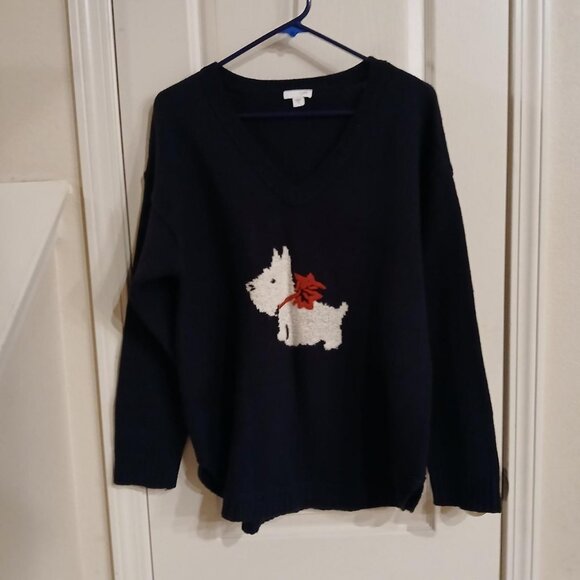 J.Jill Scottie Scottish Dog Intarsia wool blend knit Sweater size medium - Picture 1 of 5